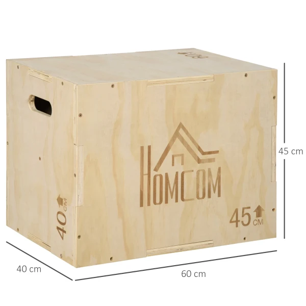 Plyo box, sprungbox van hout, plyometrisch platform met handvat voor thuis, 45 x 40 x 60 cm, natuurhout 4