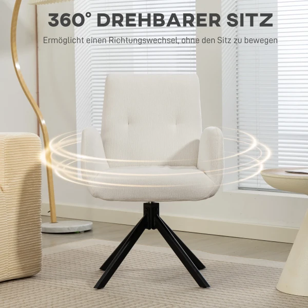 Polsterstoel, Accentstoel, Modern Ontwerp, Draaibaar, Tot 120 Kg, Crèmewit