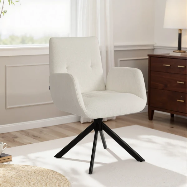 Polsterstoel, Accentstoel, Modern Ontwerp, Draaibaar, Tot 120 Kg, Crèmewit