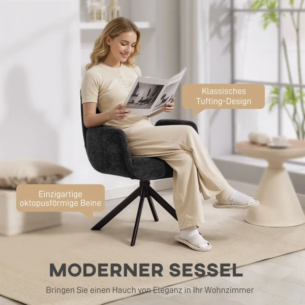 Polsterstoel, Accentstoel, Modern Ontwerp, Draaibaar, Tot 120 Kg, Zwart