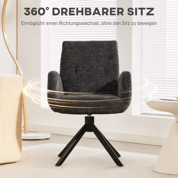 Polsterstoel, Accentstoel, Modern Ontwerp, Draaibaar, Tot 120 Kg, Zwart