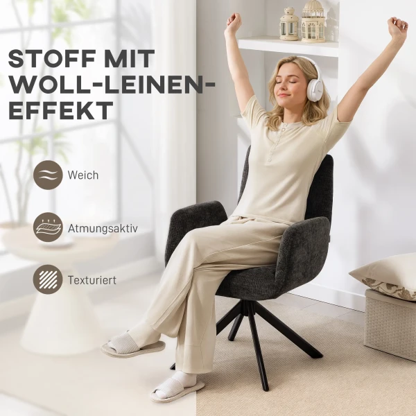 Polsterstoel, Accentstoel, Modern Ontwerp, Draaibaar, Tot 120 Kg, Zwart