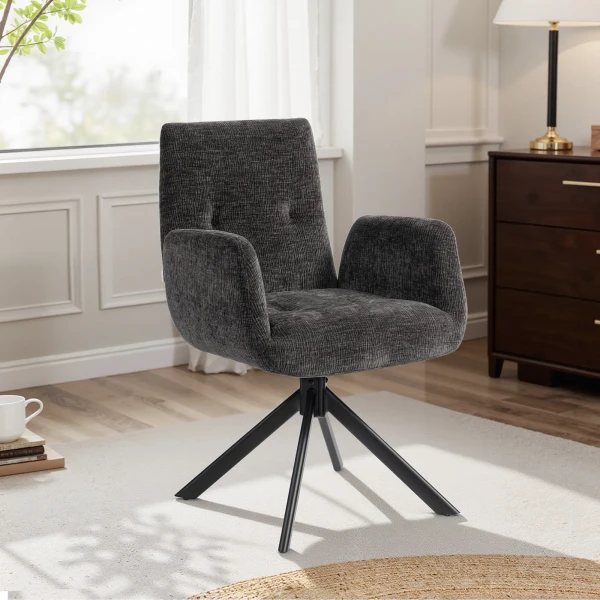 Polsterstoel, Accentstoel, Modern Ontwerp, Draaibaar, Tot 120 Kg, Zwart