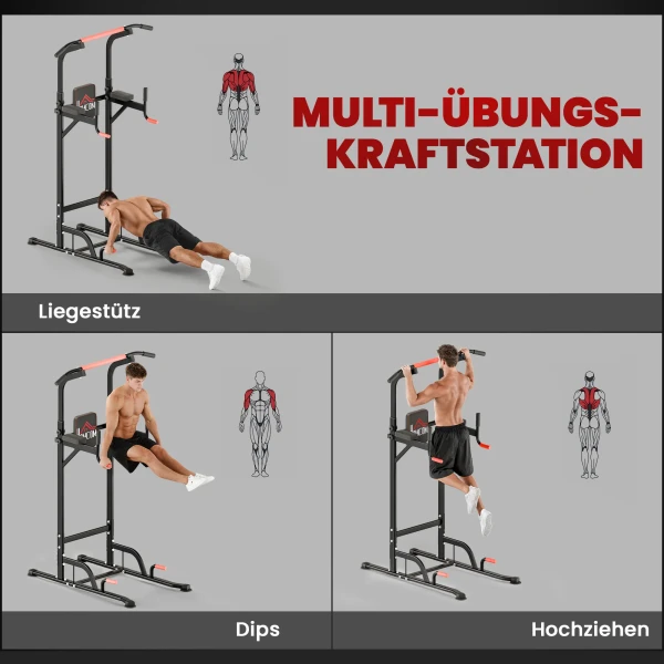 Power tower in hoogte verstelbare dip station met optrekstang zuignappen, gevoerde trainingsapparaat voor thuis 5