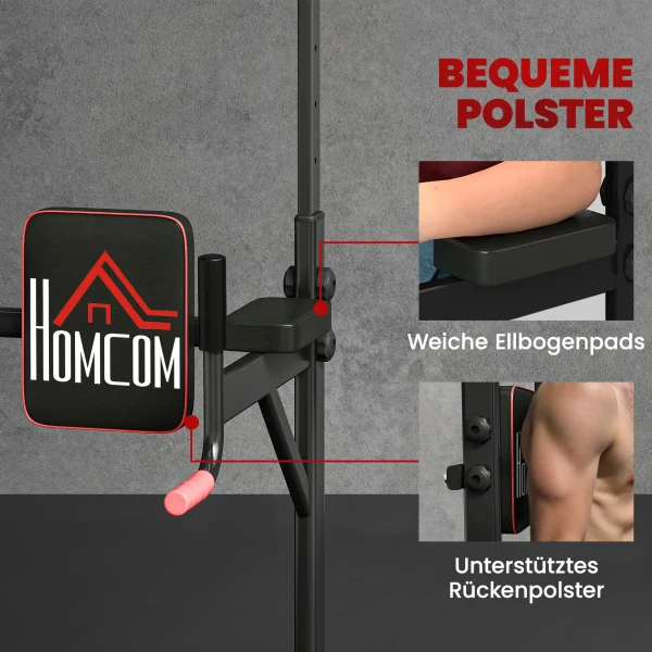 Power tower in hoogte verstelbare dip station met optrekstang zuignappen, gevoerde trainingsapparaat voor thuis 6