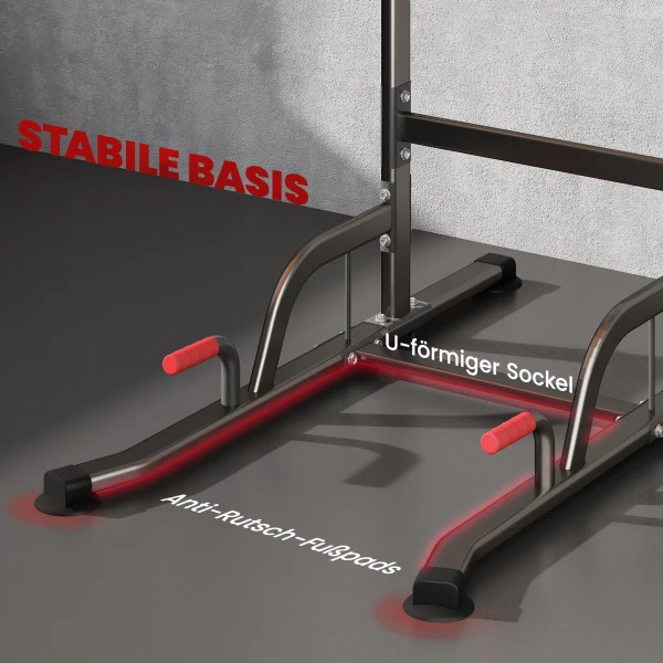 Power tower in hoogte verstelbare dip station met optrekstang zuignappen, gevoerde trainingsapparaat voor thuis 8