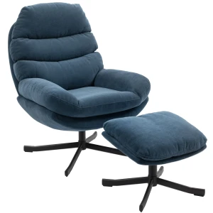 Relaxfauteuil Met Voetenbank, Loungestoel Bekleed Met Chenille stof, Moderne TV fauteuil, 78 X 93 X 100 Cm, Blauw