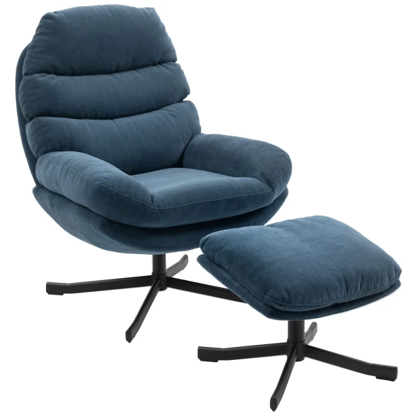 Relaxfauteuil Met Voetenbank, Loungestoel Bekleed Met Chenille stof, Moderne TV fauteuil, 78 X 93 X 100 Cm, Blauw
