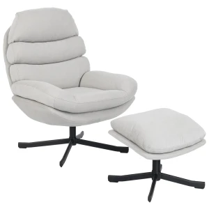 Relaxfauteuil Met Voetenbank, Loungestoel Met Chenille stof, Moderne Televisiefauteuil, 78 X 93 X 100 Cm, Crèmewit