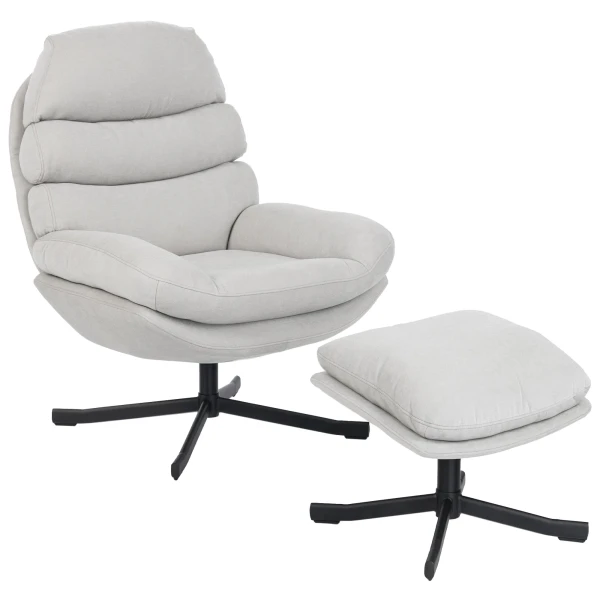 Relaxfauteuil Met Voetenbank, Loungestoel Met Chenille stof, Moderne Televisiefauteuil, 78 X 93 X 100 Cm, Crèmewit