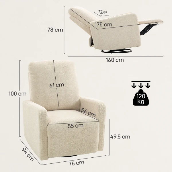 Relaxfauteuil, ontspanningsstoel met fleece hoes, verstelbare rugleuning, gestoffeerde stoel, staal, beige 4