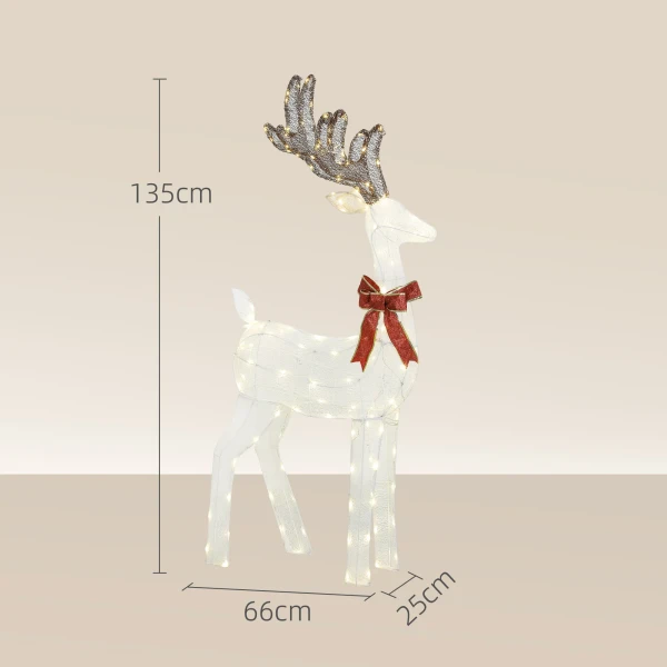 Rendier Met Rode Strik, 137 LED's, Kerstverlichting, Weerbestendig, 66 X 25 X 135 Cm, Zilver