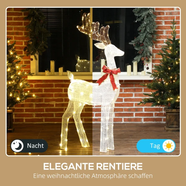 Rendier Met Rode Strik, 137 LED's, Kerstverlichting, Weerbestendig, 66 X 25 X 135 Cm, Zilver