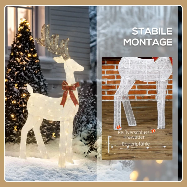 Rendier Met Rode Strik, 137 LED's, Kerstverlichting, Weerbestendig, 66 X 25 X 135 Cm, Zilver