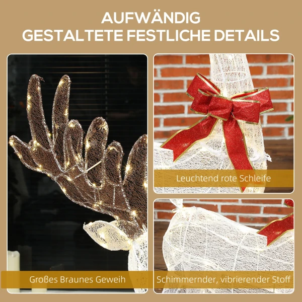 Rendier Met Rode Strik, 137 LED's, Kerstverlichting, Weerbestendig, 66 X 25 X 135 Cm, Zilver