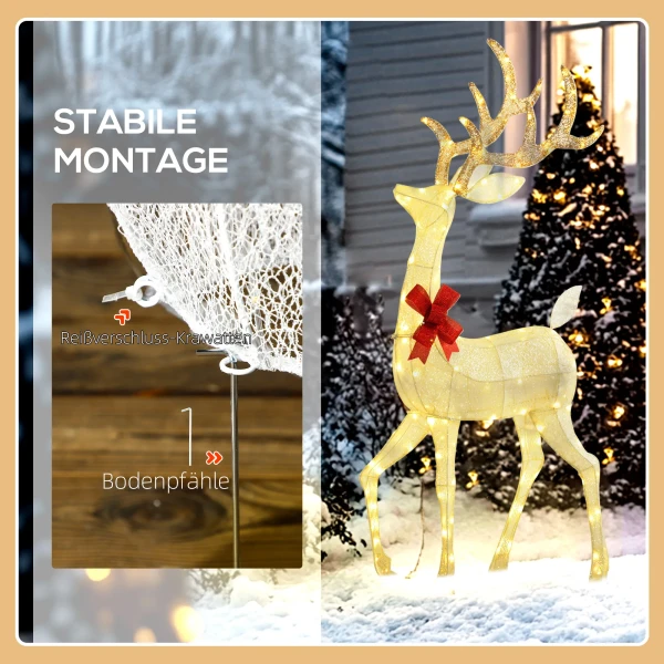 Rendierfamilie Met Rode Strikken, 283 LED's, Kerstverlichting, Weerbestendig, Zilver