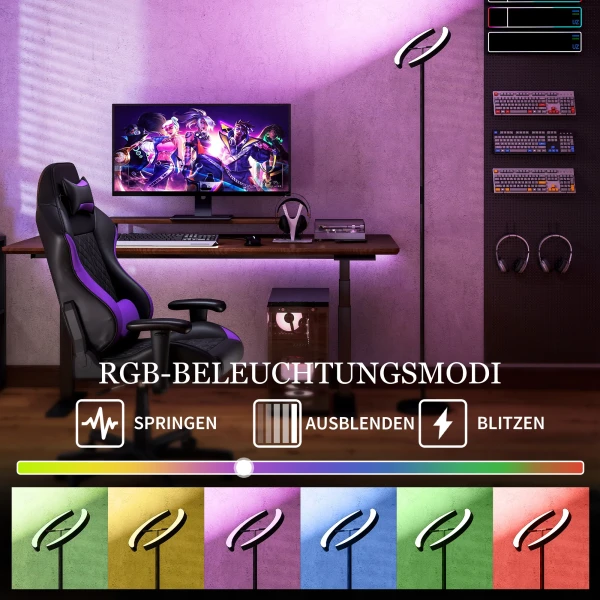RGB Staande Lamp, Dimbare Lamp Met Meerkleurige Verlichtingsopties, Draaibaar, Zwart