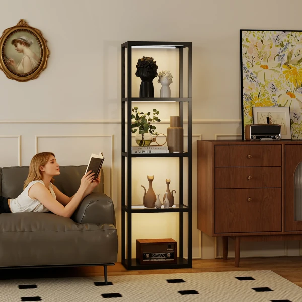 Rgb staande lamp met glazen planken, 4 niveaus led staande lamp met afstandsbediening, muzieksynchronisatie, zwart 10