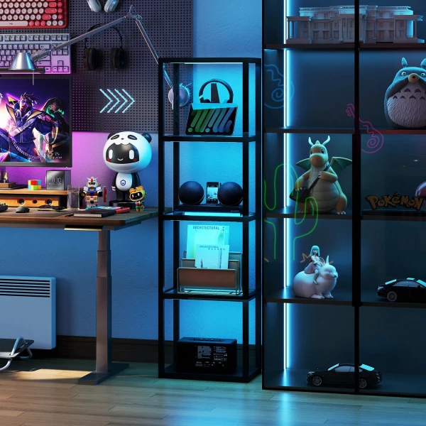 Rgb staande lamp met glazen planken, 4 niveaus led staande lamp met afstandsbediening, muzieksynchronisatie, zwart 8