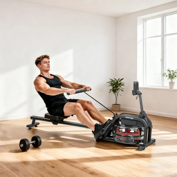 Roeiapparaat Voor Training, Roeimachine Met 6 11 L Watertank, LCD Monitor, Mobiele Telefoonhouder, 135 Kg Draagvermogen, Staal, Zwart