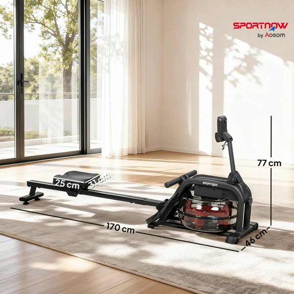 Roeiapparaat Voor Training, Roeimachine Met 6 11 L Watertank, LCD Monitor, Mobiele Telefoonhouder, 135 Kg Draagvermogen, Staal, Zwart