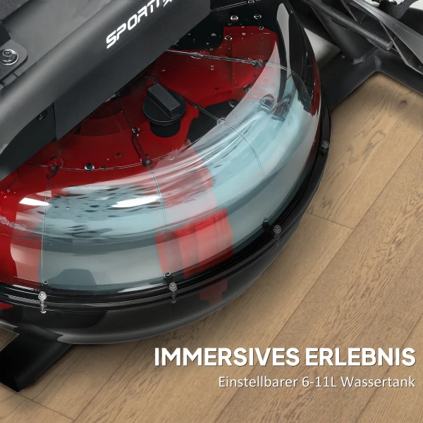 Roeiapparaat Voor Training, Roeimachine Met 6 11 L Watertank, LCD Monitor, Mobiele Telefoonhouder, 135 Kg Draagvermogen, Staal, Zwart