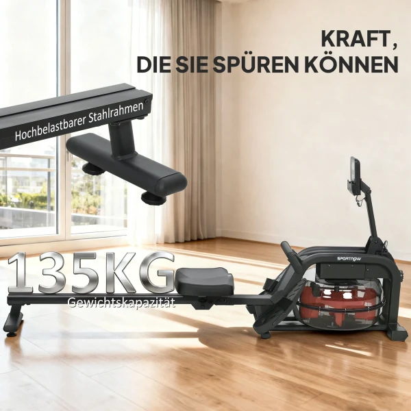 Roeiapparaat Voor Training, Roeimachine Met 6 11 L Watertank, LCD Monitor, Mobiele Telefoonhouder, 135 Kg Draagvermogen, Staal, Zwart