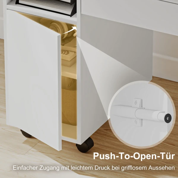 Rolbare computertafel, inklapbare bureau met kast en lade, spaanplaat, wit 7