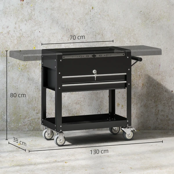 Rollende Gereedschapskast, Gereedschapskist Met Laden, Werkoppervlak, Afsluitbaar, Met Handvat, Staal, Zwart