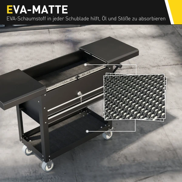 Rollende Gereedschapskast, Gereedschapskist Met Laden, Werkoppervlak, Afsluitbaar, Met Handvat, Staal, Zwart