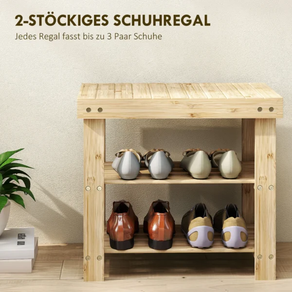 Schoenenbank Van Bamboe, Schoenenrek Met 2 Planken, Zitvlak, Voor Hal, Entree, 50x28x45cm, Natuur