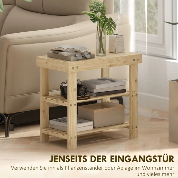 Schoenenbank Van Bamboe, Schoenenrek Met 2 Planken, Zitvlak, Voor Hal, Entree, 50x28x45cm, Natuur