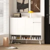 Schoenenkast met greeploos ontwerp, 4 deuren, 4 verstelbare planken, vrijstaand schoenenrek met 5 houten poten, hout, wit 10