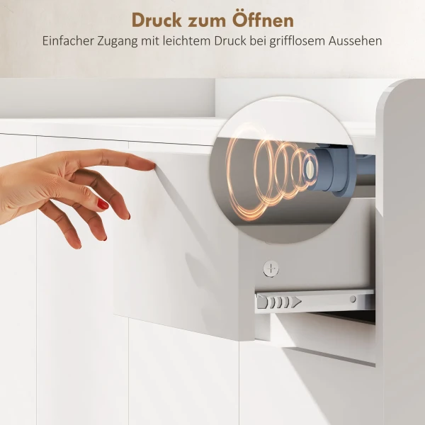 Schoenenkast met greeploos ontwerp, 4 deuren, 4 verstelbare planken, vrijstaand schoenenrek met 5 houten poten, hout, wit 7