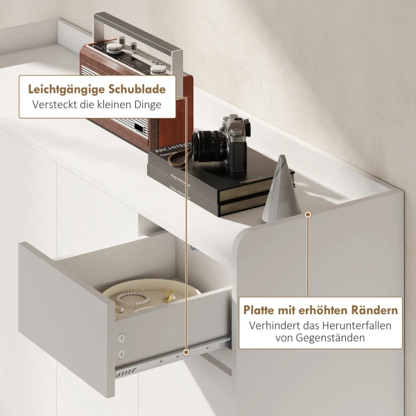 Schoenenkast met greeploos ontwerp, 4 deuren, 4 verstelbare planken, vrijstaand schoenenrek met 5 houten poten, hout, wit 8