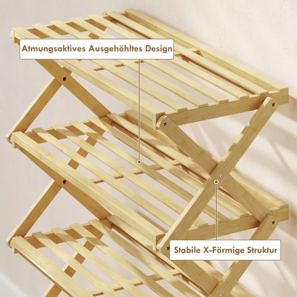 Schoenenrek Met 4 Niveaus, Schoenenplank Van Bamboe, Geschikt Voor Maximaal 12 Paar Schoenen, Voor Entree, Gang, 60 X 29 X 67 Cm, Natuur
