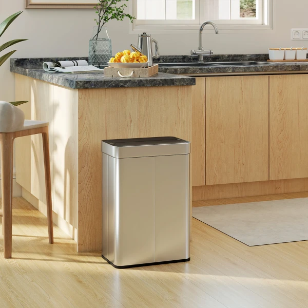 Sensor afvalbak, 55 l capaciteit, vlinderdeksel, opent automatisch, roestvrij staal, zilverkleurig 10