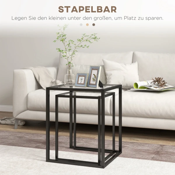 Set van 2 stapelbare bijzettafels nachtkastje salontafel met stalen poten, modern voor woonkamer zwart 5