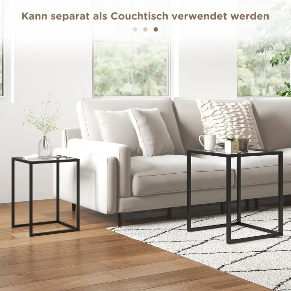Set van 2 stapelbare bijzettafels nachtkastje salontafel met stalen poten, modern voor woonkamer zwart 7