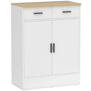 Sideboard met opbergruimte, dressoir met 2 lades, verstelbaar rek, voor keuken, woonkamer, gang, natuurhout, wit 1