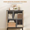 Sideboard Met Push to Open Deuren, Eetkamerkast Met Metalen Poten, Keukenkast, MDF, Zwart+Natuurhout