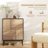 Sideboard Met Push to Open Deuren, Eetkamerkast Met Metalen Poten, Keukenkast, MDF, Zwart+Natuurhout