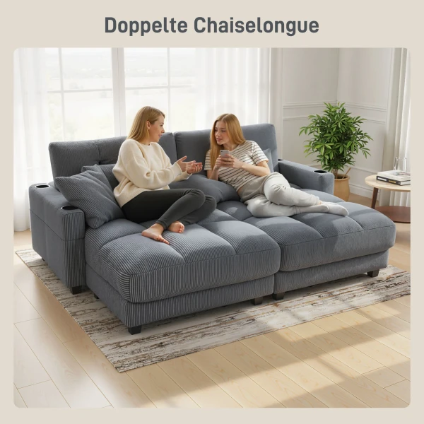 Slaapbank met kussens, schuimstof, om te zetten naar bed, bekerhouder, grijs 9