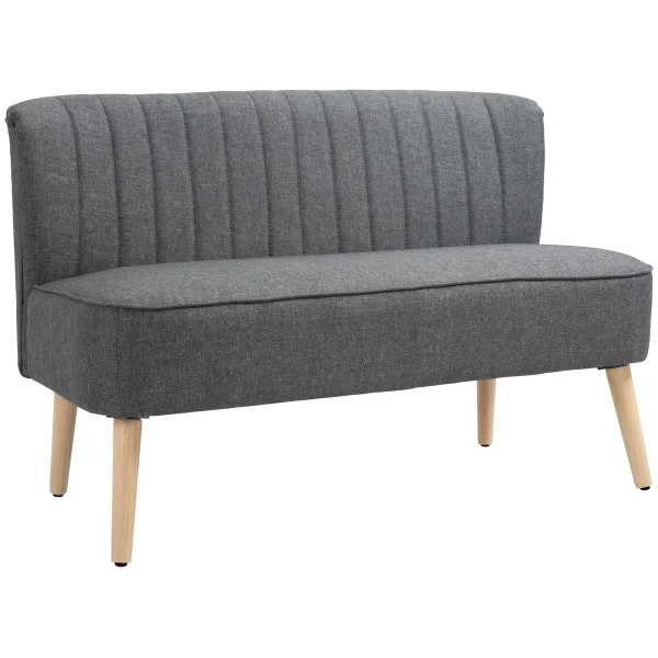 Sofa 2 zits, Gestoffeerde Sofa Linnenlook, Houten Frame, Voor Woonkamer Slaapkamer, 117 Cm, Grijs