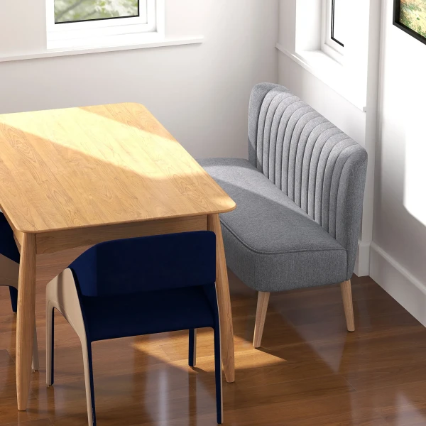 Sofa 2 zits, Gestoffeerde Sofa Linnenlook, Houten Frame, Voor Woonkamer Slaapkamer, 117 Cm, Grijs