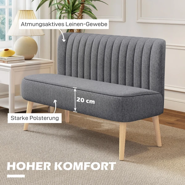 Sofa 2 zits, Gestoffeerde Sofa Linnenlook, Houten Frame, Voor Woonkamer Slaapkamer, 117 Cm, Grijs