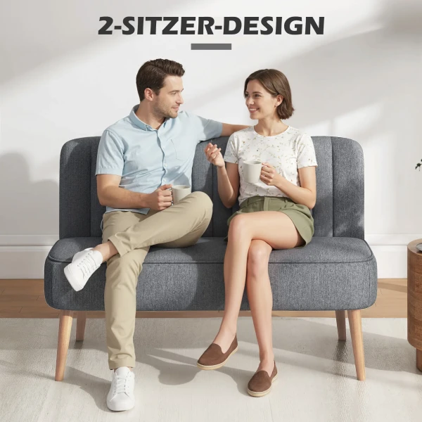Sofa 2 zits, Gestoffeerde Sofa Linnenlook, Houten Frame, Voor Woonkamer Slaapkamer, 117 Cm, Grijs
