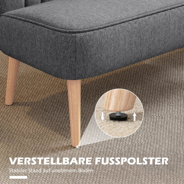 Sofa 2 zits, Gestoffeerde Sofa Linnenlook, Houten Frame, Voor Woonkamer Slaapkamer, 117 Cm, Grijs