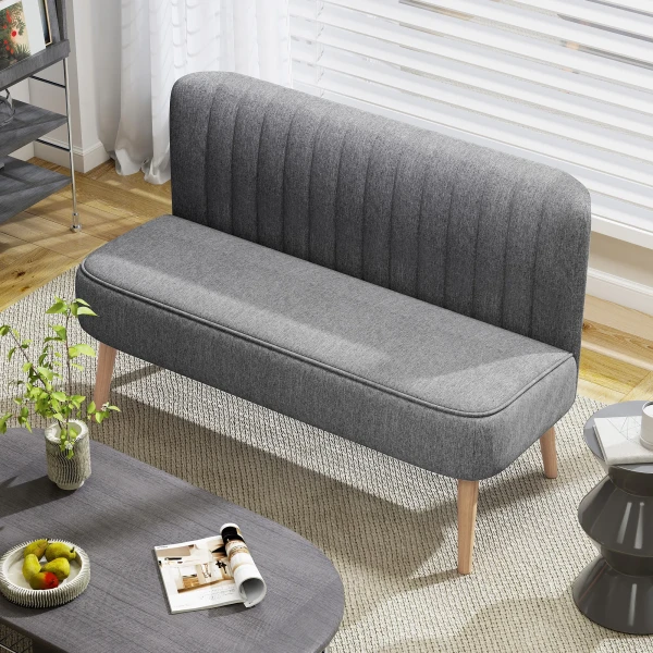 Sofa 2 zits, Gestoffeerde Sofa Linnenlook, Houten Frame, Voor Woonkamer Slaapkamer, 117 Cm, Grijs