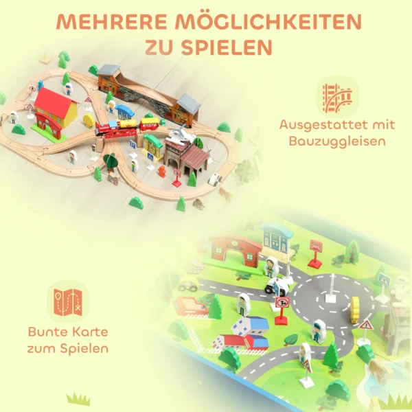 Speeltafel, 108 delig Houten Treinset, Met Afneembaar Tafelblad, Treintafel, 98x60,5x40 Cm, Blauw